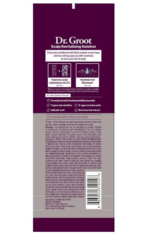 Dr. Groot scalp revitalizing solution product label with benefits, ingredients, and usage instructions