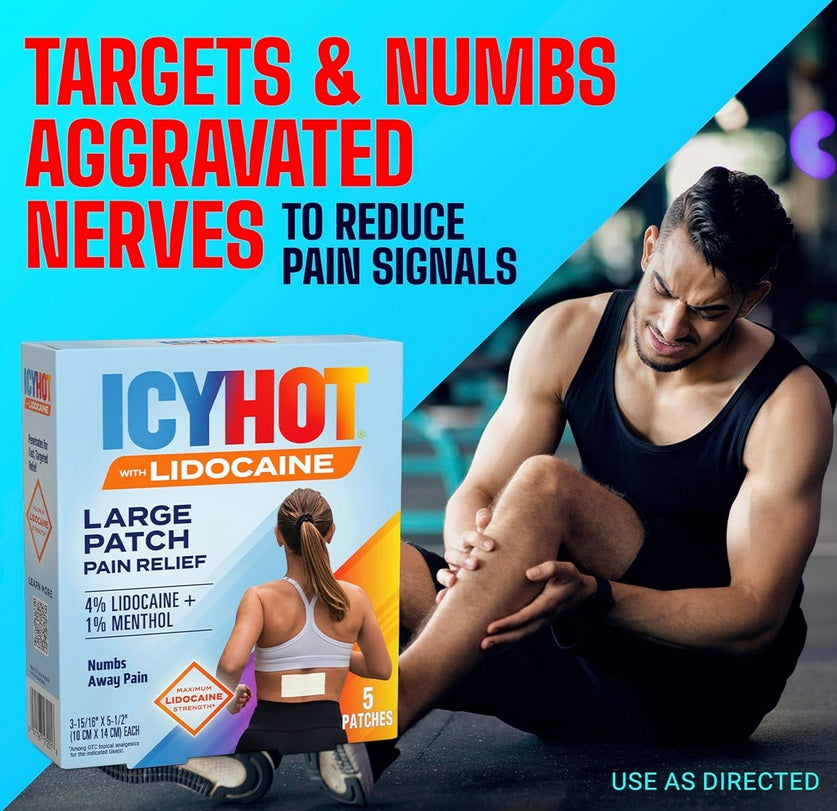 Icy Hot Max Strength Lidocaine 4% Pain Relief Patches – 5 Count