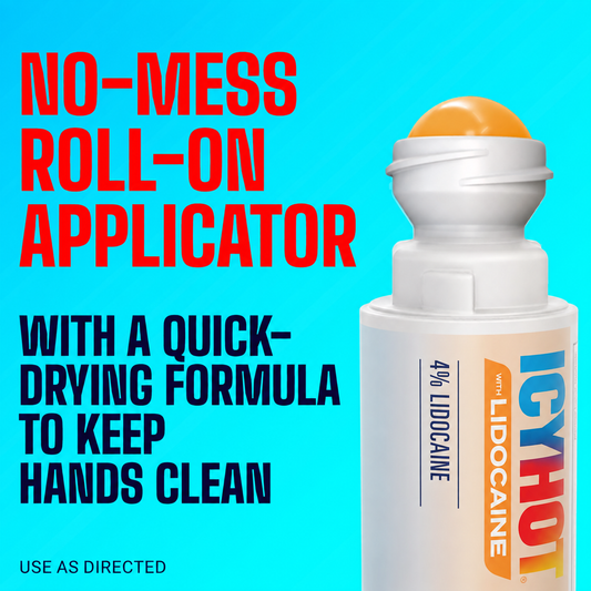 Icy Hot 4% Lidocaine No-Mess Roll-On with quick-drying applicator