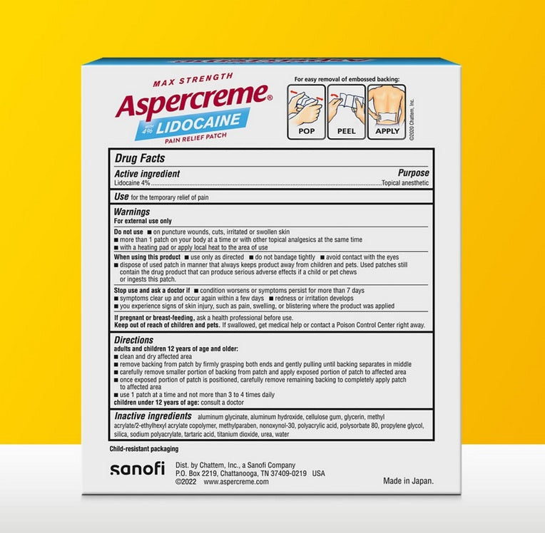 Aspercreme Max Strength Lidocaine Pain Relief Patches – 5 Count