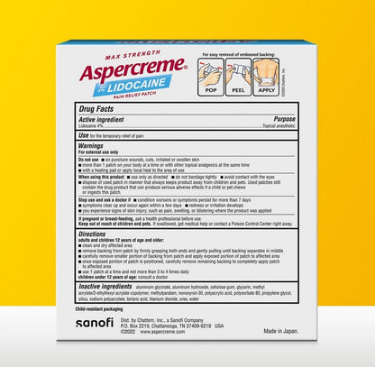 Aspercreme Max Strength Lidocaine Pain Relief Patches – 5 Count