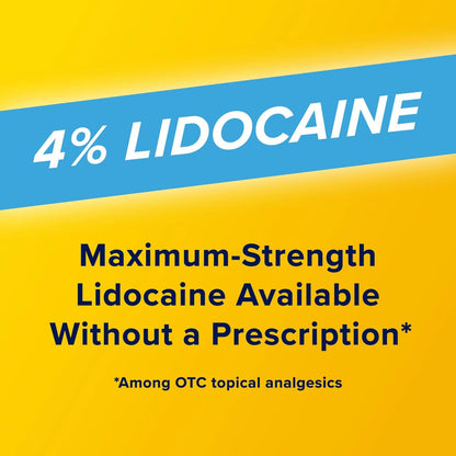 Advertisement for 4% Lidocaine with text about maximum-strength lidocaine available without a prescription.