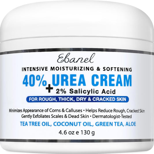 Jar of 40% Urea Cream with salicylic acid on a white background