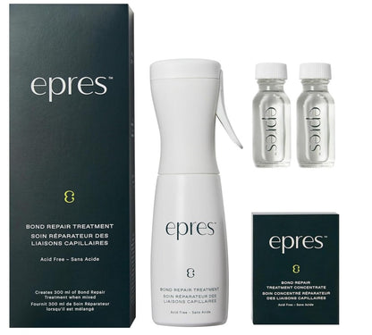 Epres bond repair treatment kit with pump bottle, two small glass vials, and packaging boxes