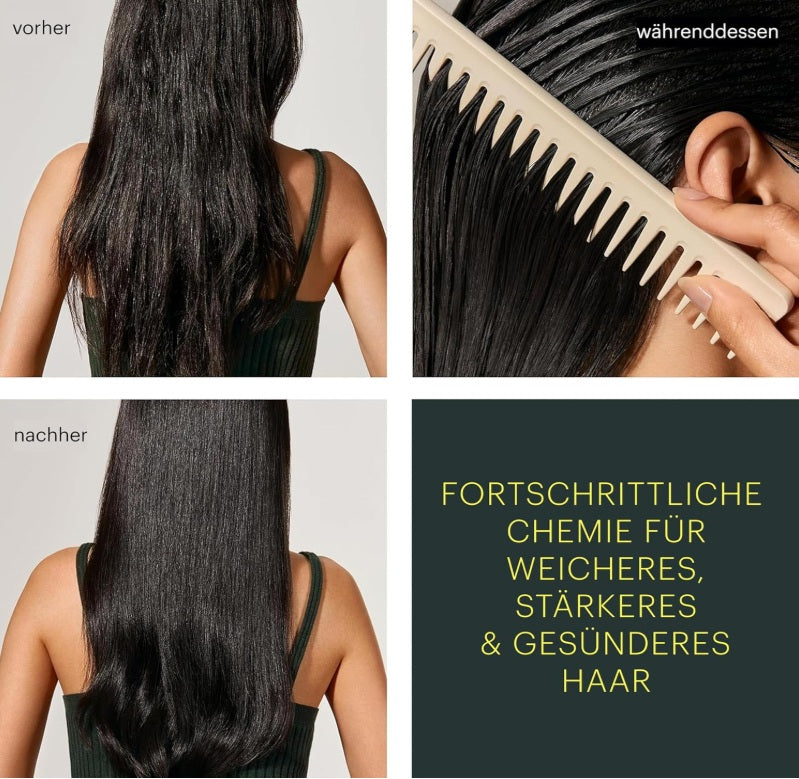 Hair transformation before and after using advanced chemistry for softer, stronger, healthier hair with smooth combing