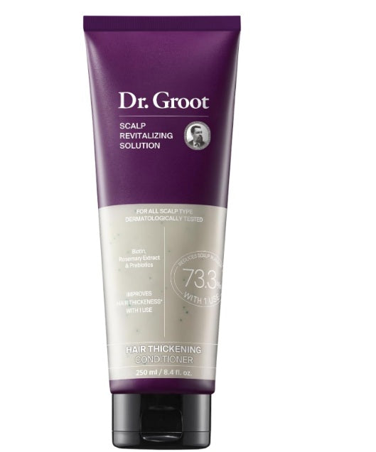 Dr. Groot scalp revitalizing hair thickening conditioner in purple and white 250ml tube