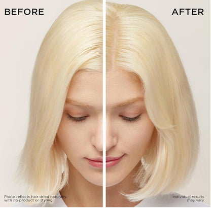 Before and after comparison of blonde hair showing natural texture and subtle volume improvement