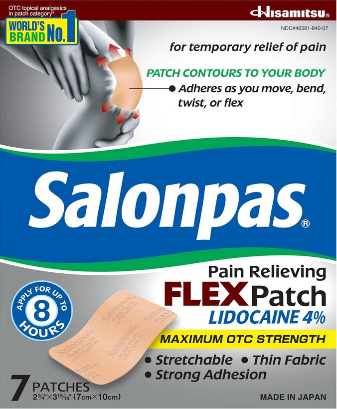 Salonpas Lidocaine 4% Pain Relieving Flex Patches – 7 Count