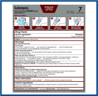 Salonpas Lidocaine 4% Pain Relieving Flex Patches – 7 Count